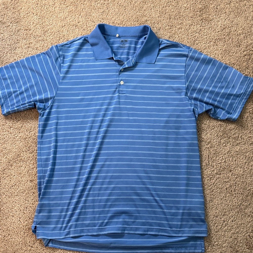 adidas Blue and White Striped Polo Shirt